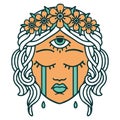 tattoo style icon of female face with third eye crying