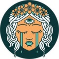 tattoo style icon of female face with third eye crying