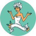 tattoo style icon of a pinup girl in towel with banner