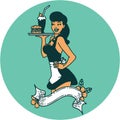 tattoo style icon of a pinup waitress girl with banner Royalty Free Stock Photo