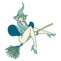 tattoo style icon of a pinup witch