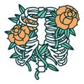 tattoo style icon of a rib cage and flowers Royalty Free Stock Photo