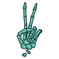 tattoo style icon of a skeleton hand giving a peace sign