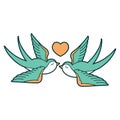 tattoo style icon of a swallows and a heart