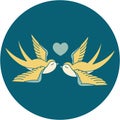 tattoo style icon of a swallows and a heart