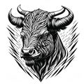 Tattoo style rage bull head front view logo emblem