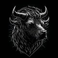Tattoo style rage bull head front view logo emblem