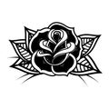 Tattoo style rose illustration on white background. Design elements for logo, label, emblem, sign. Royalty Free Stock Photo