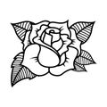 Tattoo style rose illustration on white background. Design elements for logo, label, emblem, sign. Royalty Free Stock Photo