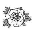 Tattoo style rose illustration on white background. Royalty Free Stock Photo