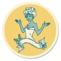 tattoo style sticker of a pinup girl in towel with banner