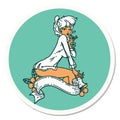 tattoo style sticker of a pinup girl wearing a shirt with banner