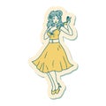 tattoo style sticker of a pinup surprised girl