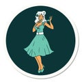 tattoo style sticker of a pinup surprised girl