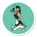 tattoo style sticker of a pinup waitress girl with banner Royalty Free Stock Photo