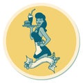 tattoo style sticker of a pinup waitress girl with banner Royalty Free Stock Photo