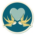 tattoo style sticker of a swallows and a heart