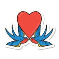 tattoo style sticker of a swallows and a heart