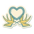 tattoo style sticker of a swallows and a heart