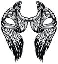 Decorative Pair of spread out eagle bird or angel wings. Sketch vector illustration Royalty Free Stock Photo