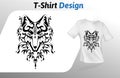 Tattoo stylized wolf face t-shirt print. Mock up t-shirt design template. Vector template, isolated on white background.