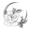 Tattoo template style illustration with a moon and a flower