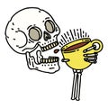 traditional tattoo of a skull drinking coffee