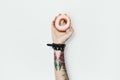 Tattoo Woman Doughnut Dessert Pastry Concept Royalty Free Stock Photo