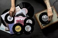 Tattoo Woman with Music Vinyl Record Disc with Player