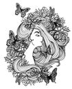 Tattoo women and flower hand drawing sketch black and white Royalty Free Stock Photo