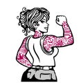 Tattooed girl, inked woman vector illustration