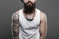 Tattooed handsome Bearded Man. portrait.