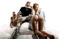 Tattooed rap singer posing in studio with a female dummy Royalty Free Stock Photo