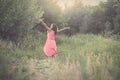 Tattooed Woman Dancing on Forest Glade Royalty Free Stock Photo