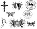 set of Tattoos with different subjects, black, white, grey tones, isolated Royalty Free Stock Photo