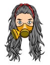 The tattoos of the long hair female using the golden breathing mask Royalty Free Stock Photo