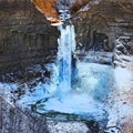 Taughannock Falls glacial gorge waterfall with colors of winter Royalty Free Stock Photo