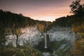 Taughannock falls in New York during a fall sunset Royalty Free Stock Photo