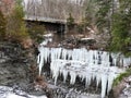 Taughannock Falls gorge trail giant rock wall icicles Royalty Free Stock Photo
