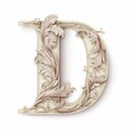 Taupe Vector Letter D With Decorative Scrolls In Muted Tones