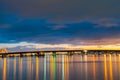 Tauranga Harbour Bridge lights and reflections before sunrise