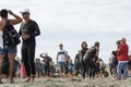 Contestants and spectators for the Generation Homes Sand to Surf swim event on overcast day Royalty Free Stock Photo