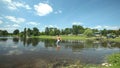 TAURIAC, FRANCE - JUNE 26: Child swimming in water on June 26, 2013 on Tauriac lake, France. Tauriac leaisure park is an open