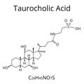 Taurocholic acid. Bile acid. Chemical molecular formula Taurocholic acid. Vector illustration on isolated background