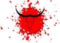 Taurus black angry bull head logo design template. Running of the Bulls festival, bullfighting bull with red blood sketch splatter Royalty Free Stock Photo