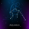 Aquarius Zodiac Sign and the Constellation against a dark starry sky. Vector illustration on a black background. Royalty Free Stock Photo