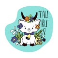 Taurus Astrological Zodiac sign with cute cat character. Cat zodiac icon. Baby shower or birthday greeting