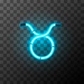 Taurus bright blue neon zodiac sign, star sign for astrology horoscope on transparent Royalty Free Stock Photo
