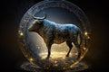 Taurus bull animal round zodiac animal sign realistic mystical background illustration Generative AI