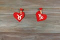 Taurus and Capricorn. signs of the zodiac and heart. wooden back